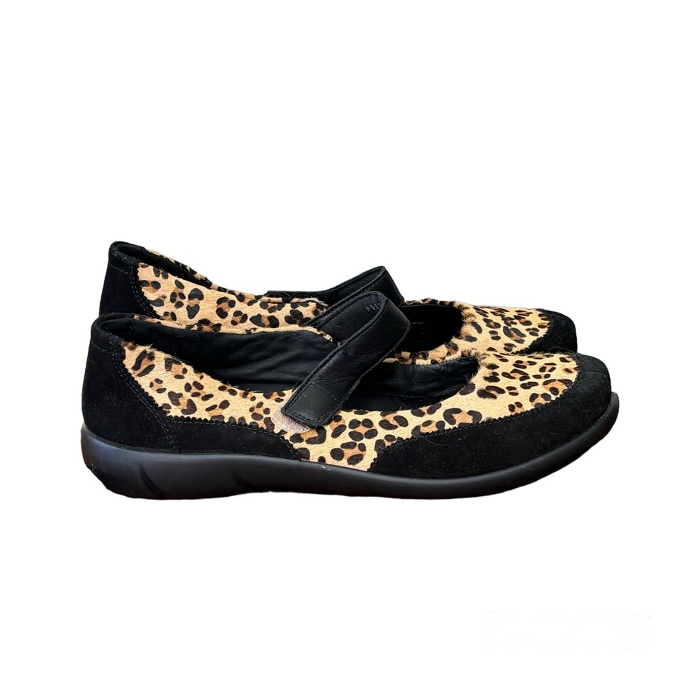 Hotter Women's Hope Mary Jane Black Suede Leopard Fur Calf Hair Flat. Women’s 11